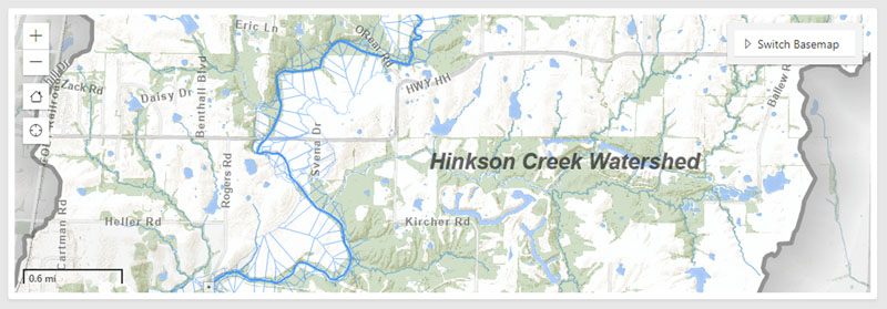 Screenshot of the Hinkson Creek Watershed Physical Habitat GIS Interactive Map Viewerr